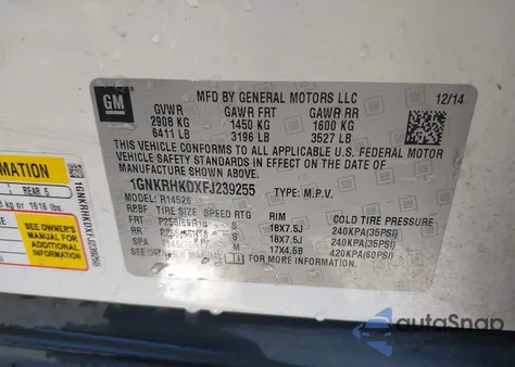 2015 Chevrolet Traverse 2Lt z USA, uszkodzony, nr VIN 1GNKRHKDXFJ239255